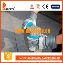 Reinforced Blue Leather Palm Stripe Cotton Back Rubberized Cuff Half Lining Ab Grade Safety Working Glove (DLC327) CE